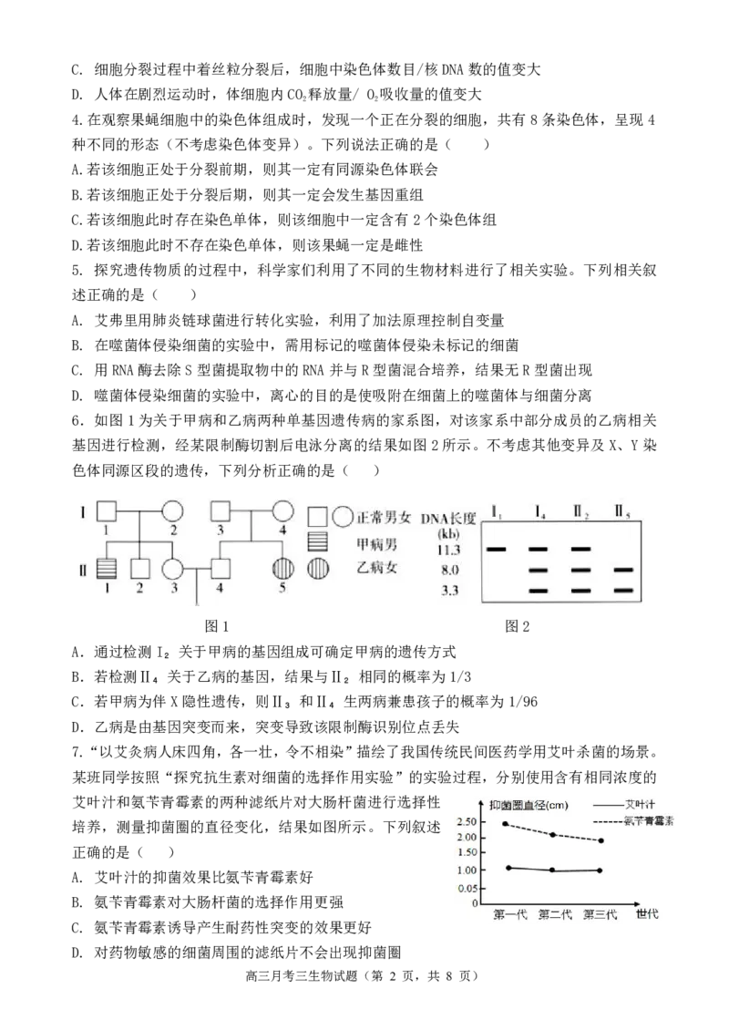 宝鸡中学2022级高三第一学期月考三考试试题-生物_2024-2025高三（6-6月题库）_2024年12月试卷_1203陕西省宝鸡市宝鸡中学2024-2025学年高三上学期12月月考