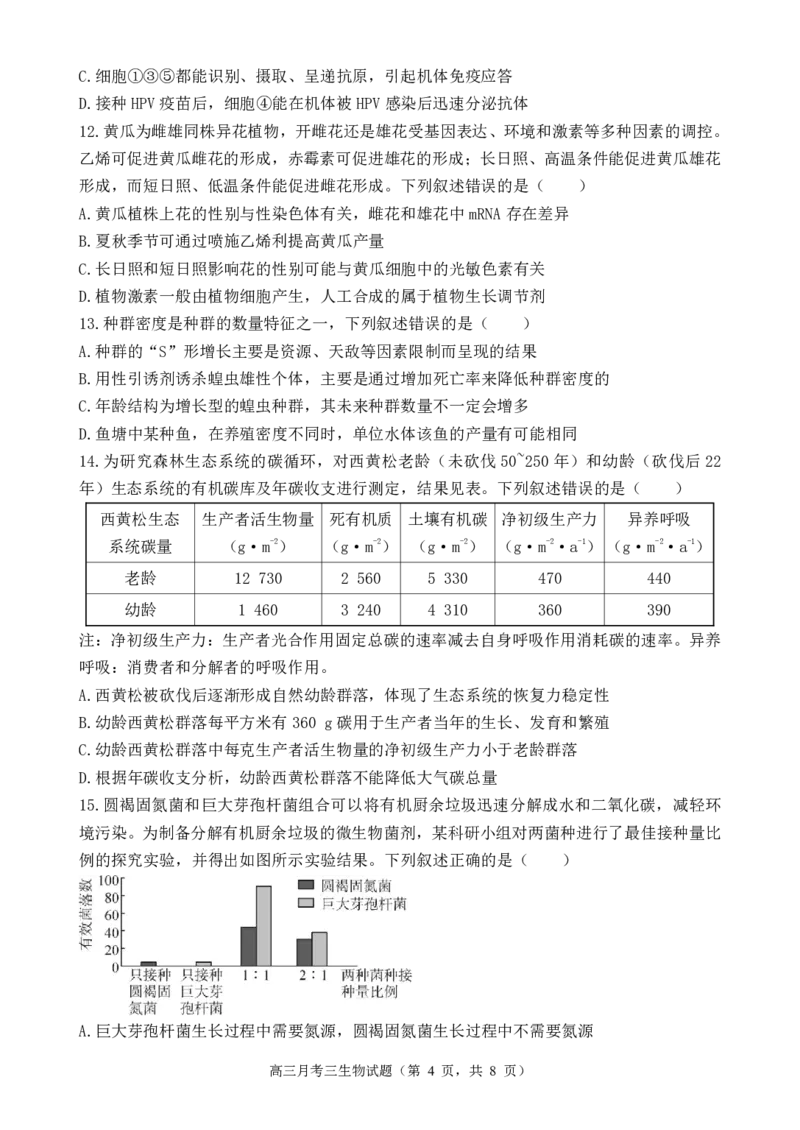 宝鸡中学2022级高三第一学期月考三考试试题-生物_2024-2025高三（6-6月题库）_2024年12月试卷_1203陕西省宝鸡市宝鸡中学2024-2025学年高三上学期12月月考