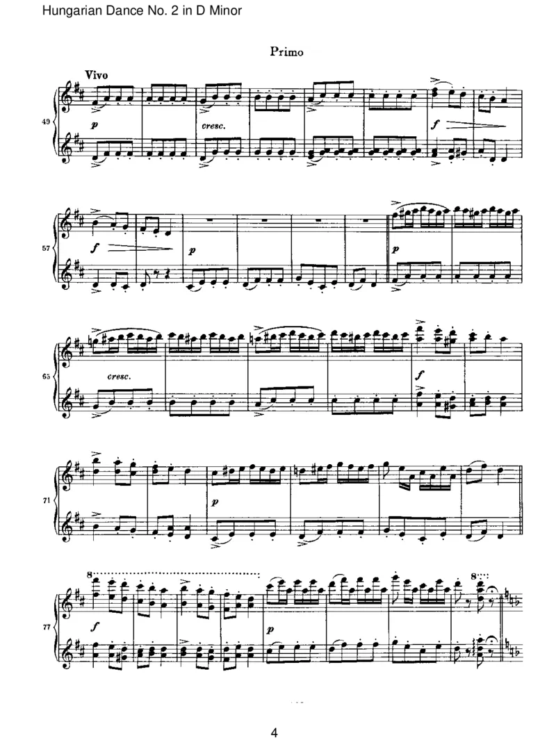 HungarianDanceNo.2inDMinor_一万首著名钢琴曲谱哈农贝多芬合集视频教学电子版高清无水印可打印_1古典钢琴知名音乐家谱_勃拉姆斯钢琴谱全集_VI.PianoWorksforFourHands