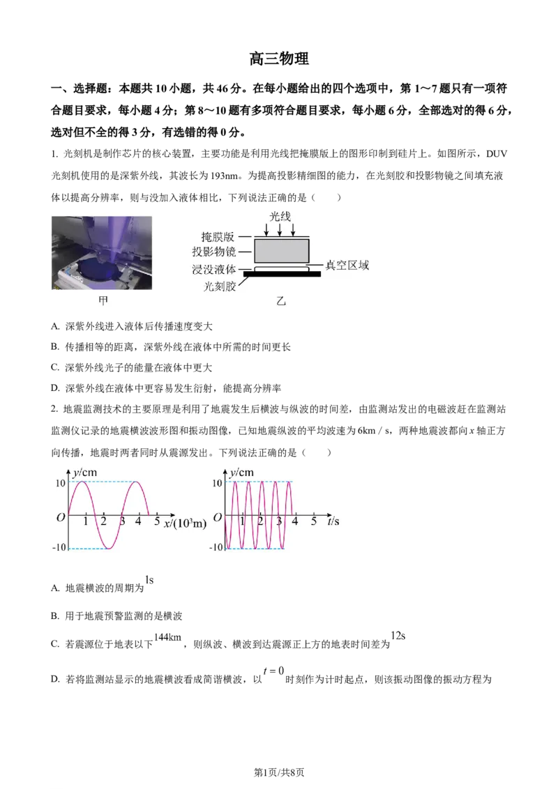 精品解析：2024届吉林省通化市梅河口市第五中学高三下学期一模物理试题（原卷版）(1)_2024年4月_01按日期_6号_2024届吉林省通化市梅河口市第五中学高三下学期一模试题