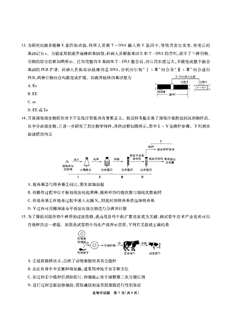 生物试题_2024年2月_01每日更新_23号_2024届安徽省六校教育研究会高三下学期下学期第二次素养测试（2月）_安徽省六校教育研究会2024届高三下学期下学期第二次素养测试（2月）生物