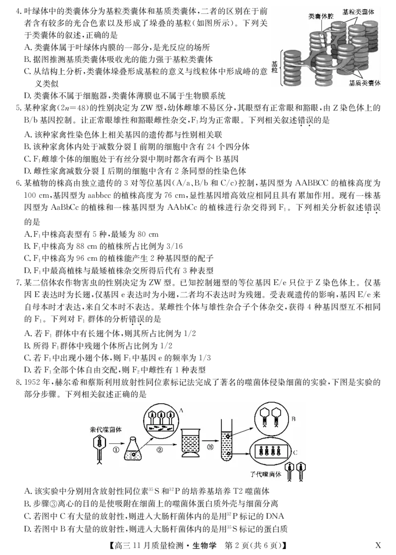 安徽省九师联盟2024届高三11月质量检测生物(1)_2023年11月_01每日更新_30号_2024届安徽省九师联盟高三11月质量检测