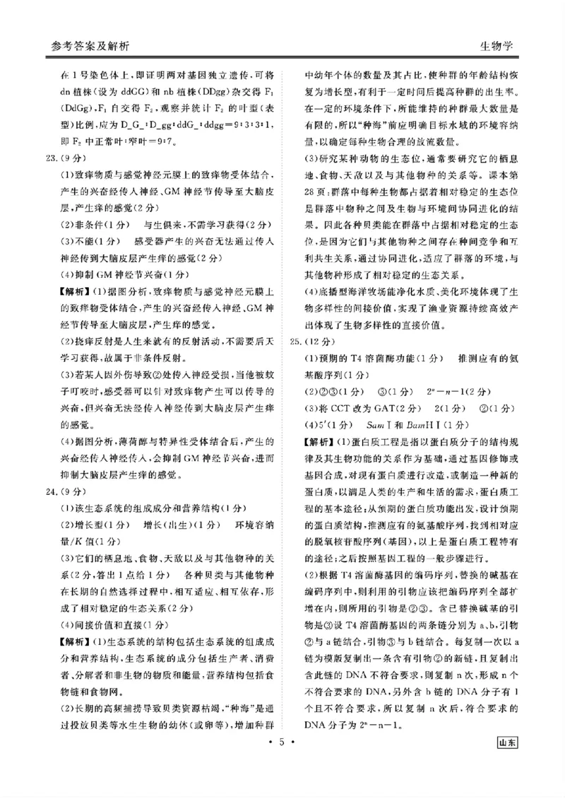 山东省衡水金卷2025届高三年级上学期九月摸底联考生物+答案_2024-2025高三（6-6月题库）_2024年09月试卷_0908山东省衡水金卷2025届高三年级上学期九月摸底联考
