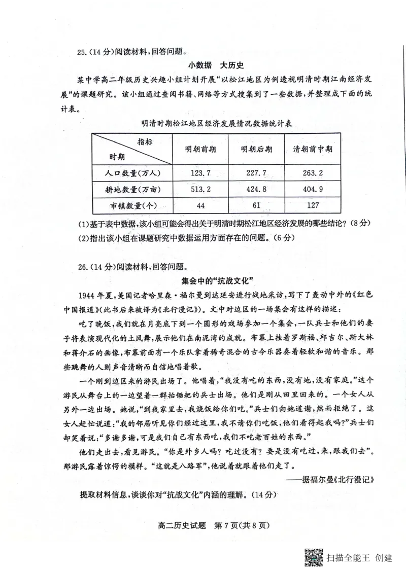 山东省滨州市2023-2024学年高二下学期7月期末教学质量检测历史试题卷_2024-2025高二（7-7月题库）_2024年07月试卷_0712山东省滨州市2023-2024学年高二下学期7月期末教学质量检测