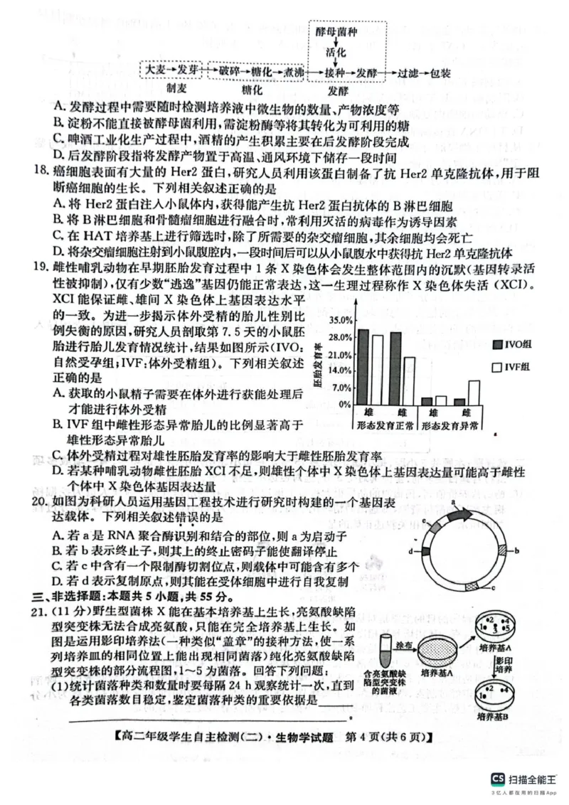 山东省菏泽市鄄城县第一中学2024-2025学年高二下学期4月月考生物试题（扫描版，含答案）_2024-2025高二（7-7月题库）_2025年05月试卷