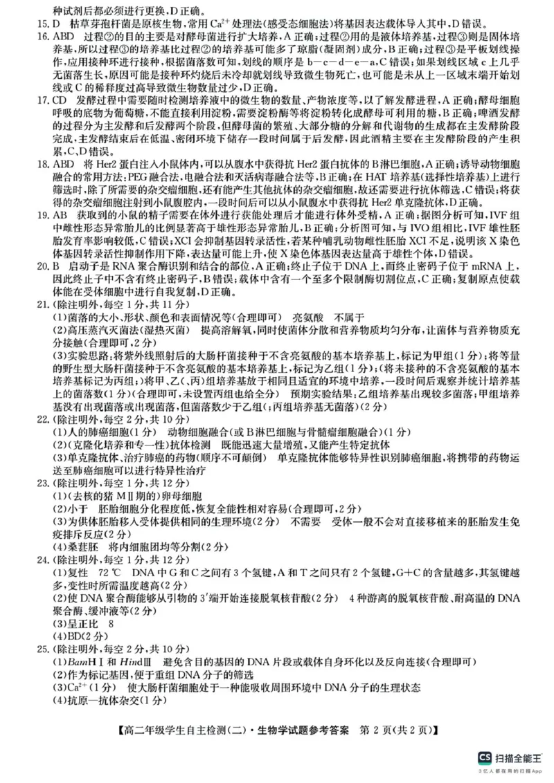 山东省菏泽市鄄城县第一中学2024-2025学年高二下学期4月月考生物试题（扫描版，含答案）_2024-2025高二（7-7月题库）_2025年05月试卷