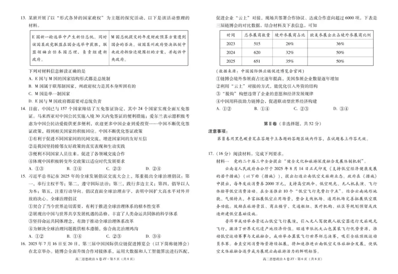 昭通一中教研联盟2025年秋季学期高二年级期中考试政治（A卷）-试卷_251218云南省昭通一中教研联盟2025-2026学年高二上学期期中考试（A）（B）试卷