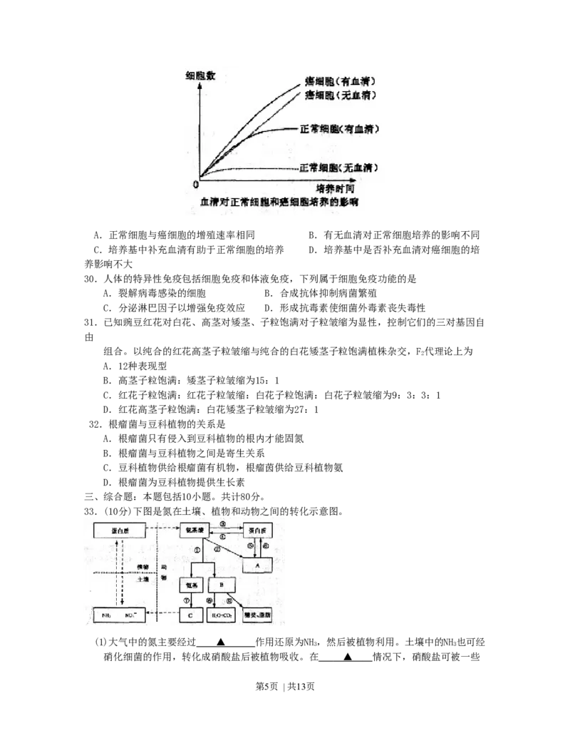 2007年江苏高考生物真题及答案_生物高考真题试卷_旧1990-2007&middot;高考生物真题_1990-2007&middot;高考生物真题&middot;word_江苏