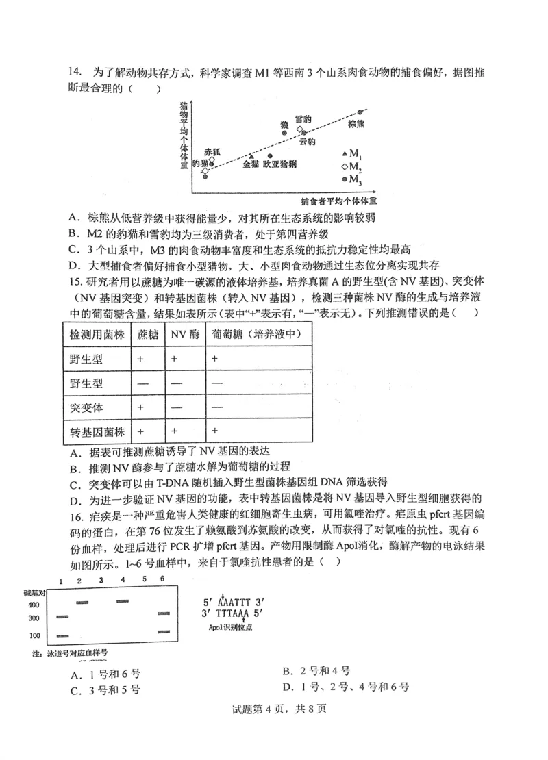 华中师范大学第一附属中学2024-2025学年高三上学期10月月度检测生物试卷_2024-2025高三（6-6月题库）_2024年10月试卷