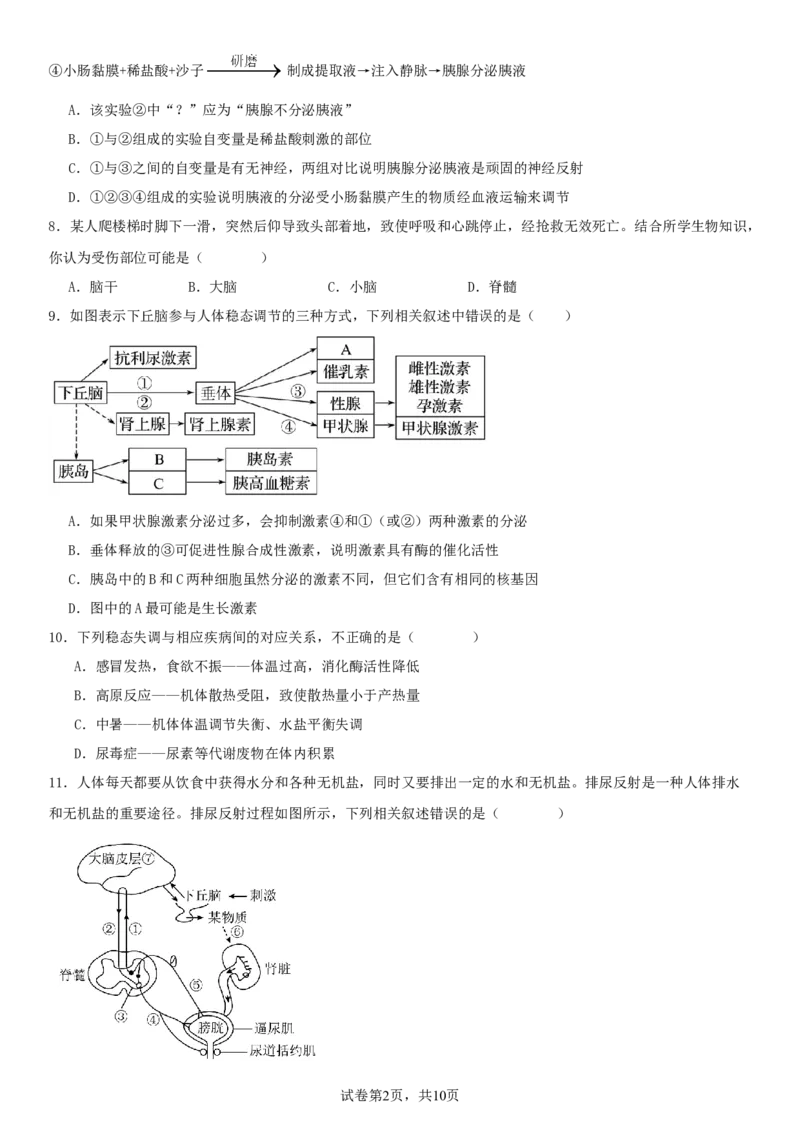 四川省南充市嘉陵一中2025-2026学年高二上学期10月月考试题生物Word版含答案_2025年11月高二试卷_251102四川省南充市嘉陵一中2025-2026学年高二上学期10月月考试题（全)