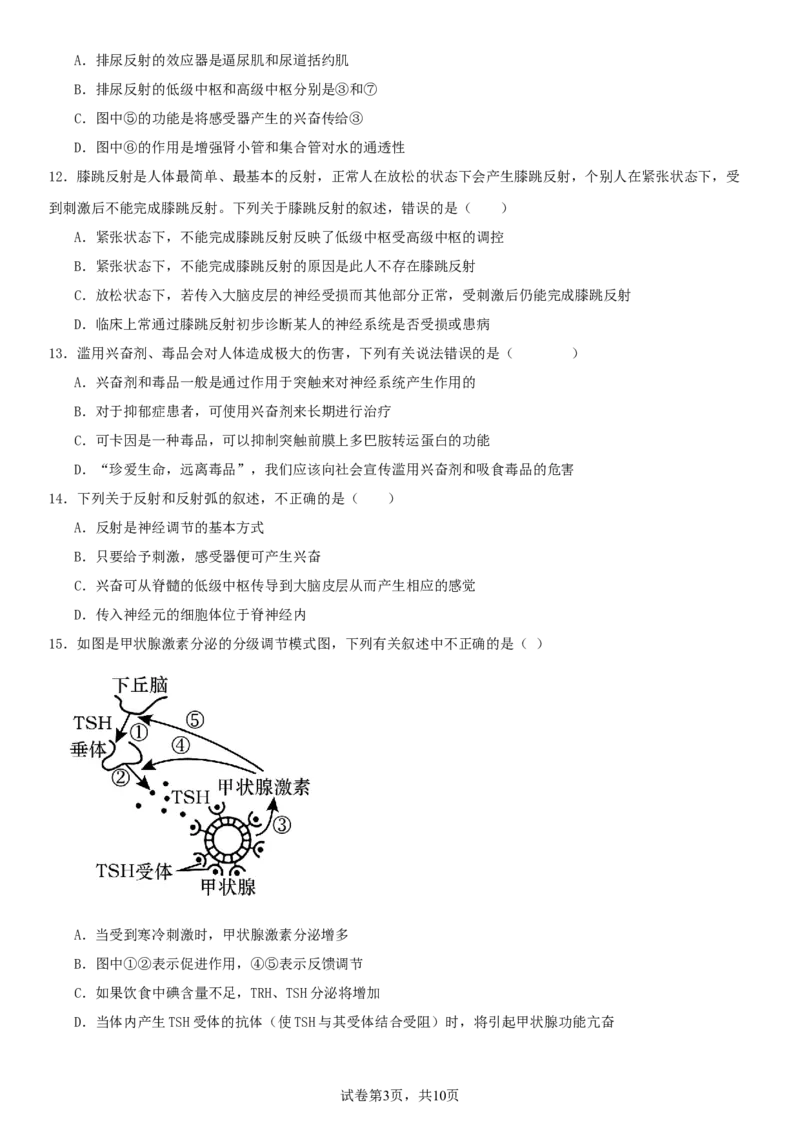 四川省南充市嘉陵一中2025-2026学年高二上学期10月月考试题生物Word版含答案_2025年11月高二试卷_251102四川省南充市嘉陵一中2025-2026学年高二上学期10月月考试题（全)
