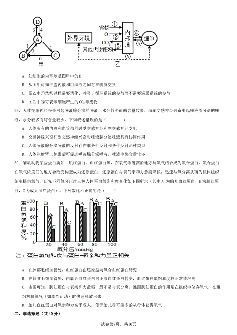 四川省南充市嘉陵一中2025-2026学年高二上学期10月月考试题生物Word版含答案_2025年11月高二试卷_251102四川省南充市嘉陵一中2025-2026学年高二上学期10月月考试题（全)