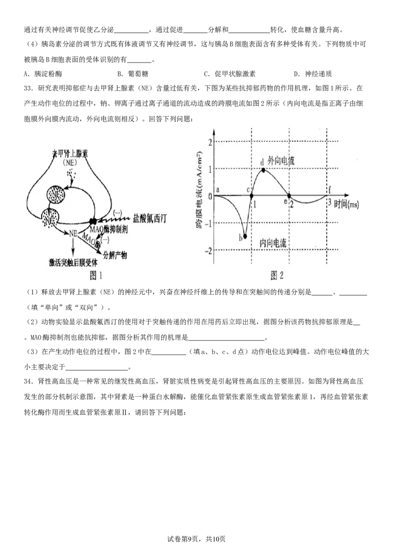 四川省南充市嘉陵一中2025-2026学年高二上学期10月月考试题生物Word版含答案_2025年11月高二试卷_251102四川省南充市嘉陵一中2025-2026学年高二上学期10月月考试题（全)