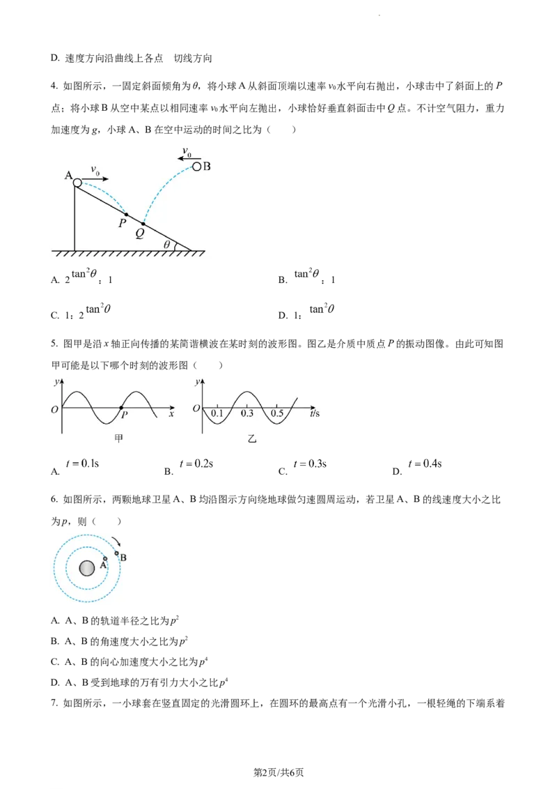 精品解析：辽宁省大连市金州高级中学2023-2024学年高三上学期期中物理试题（原卷版）(1)_2023年11月_0211月合集_2024届辽宁省大连市金州高级中学高三上学期期中考试