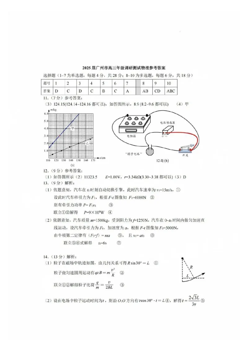 广州零模2025届高三12月调研考物理答案_2024-2025高三（6-6月题库）_2024年12月试卷_12242025届广东省广州市高三年级12月调研测试（零模）_2025届广东省广州市高三上学期12月调研测试物理
