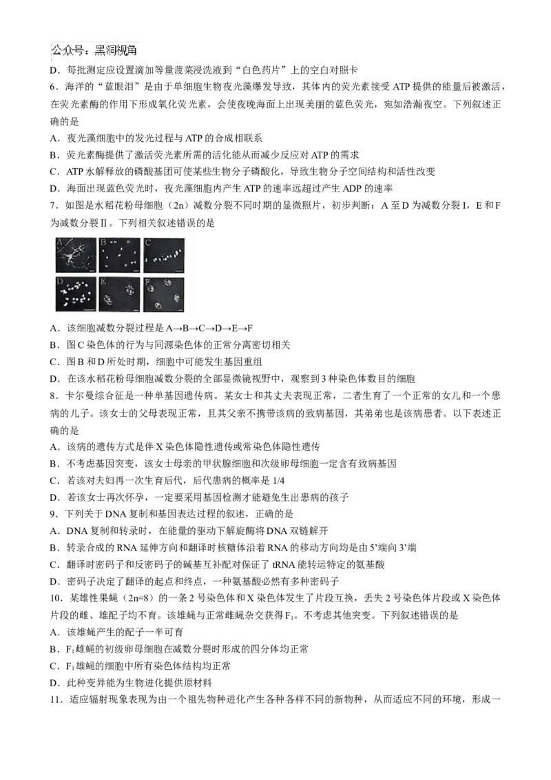 安徽江淮十校2025届高三第二次联考生物试题+答案_2024-2025高三（6-6月题库）_2024年11月试卷_1117安徽省江淮十校2025届高三第二次联考（全科）