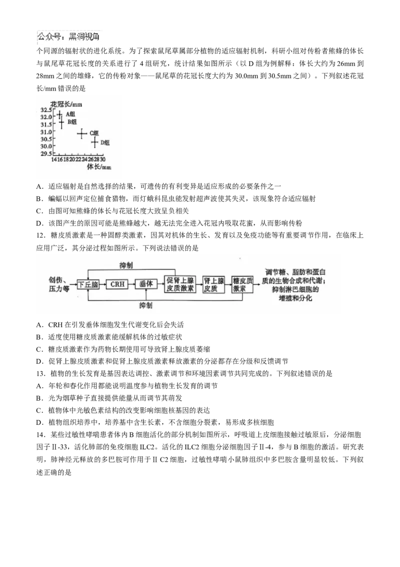 安徽江淮十校2025届高三第二次联考生物试题+答案_2024-2025高三（6-6月题库）_2024年11月试卷_1117安徽省江淮十校2025届高三第二次联考（全科）