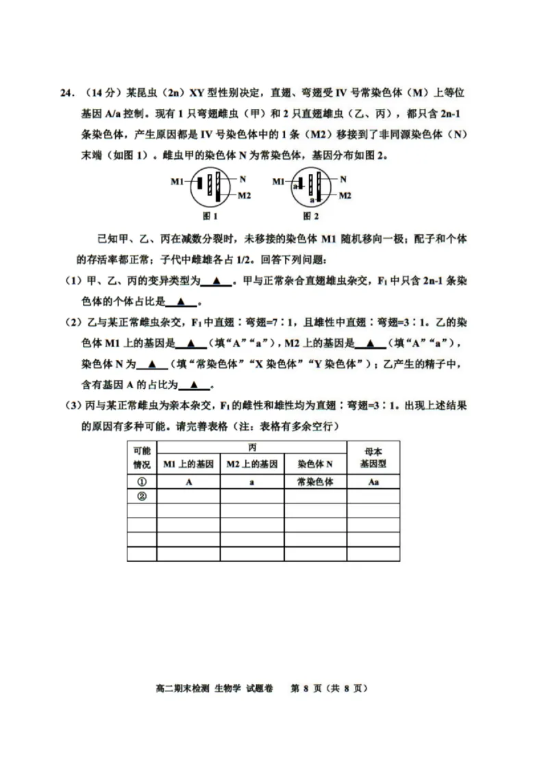浙江省嘉兴市2024-2025学年高二上学期期末测试生物PDF版含答案_2024-2025高二（7-7月题库）_2025年02月试卷_0227浙江省嘉兴市2024-2025学年高二上学期期末测试