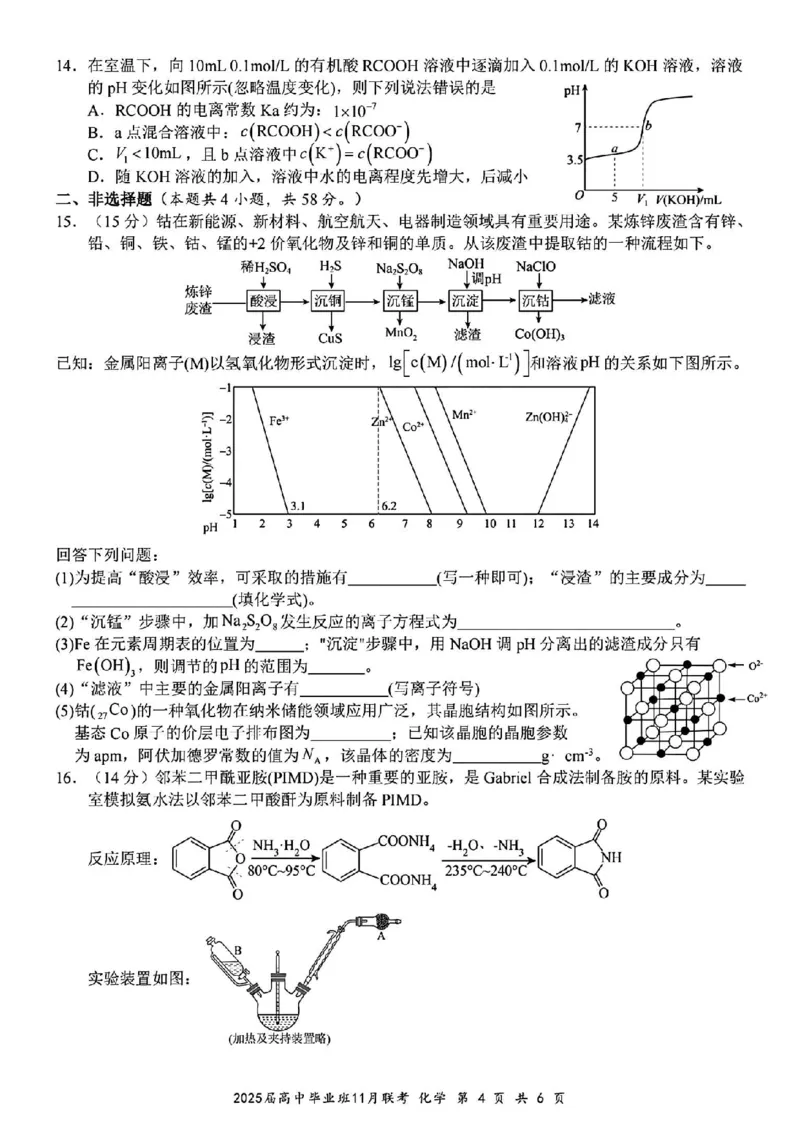 化学_2024-2025高三（6-6月题库）_2024年12月试卷_1206广西新课程教研联盟2025届高三毕业班11月联考_广西新课程教研联盟2025届高三毕业班11月联考化学