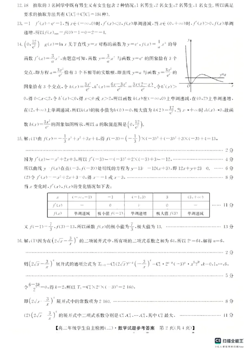 山东省菏泽市鄄城县第一中学2024-2025学年高二下学期学生自主检测（二）（4月）数学试题（扫描版，含答案）_2024-2025高二（7-7月题库）_2025年05月试卷