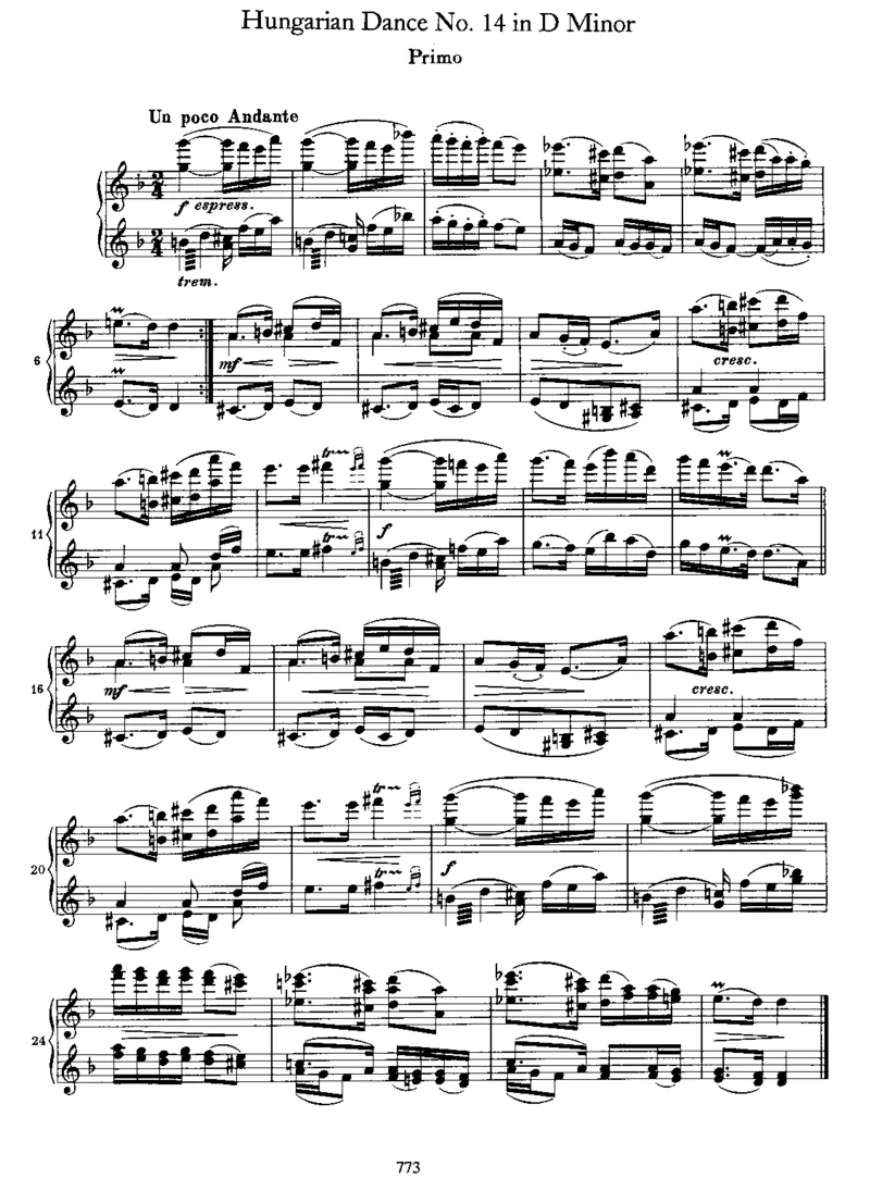 HungarianDanceNo14ind_一万首著名钢琴曲谱哈农贝多芬合集视频教学电子版高清无水印可打印_1古典钢琴知名音乐家谱_勃拉姆斯钢琴谱全集_匈牙利舞曲四手联弹版