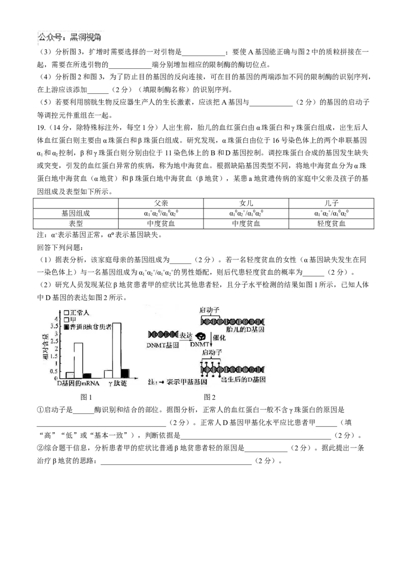 天津市实验中学2024-205学年高三上学期第二次月考试题生物Word版含答案_2024-2025高三（6-6月题库）_2024年10月试卷_1025天津市实验中学2024-205学年高三上学期第二次月考