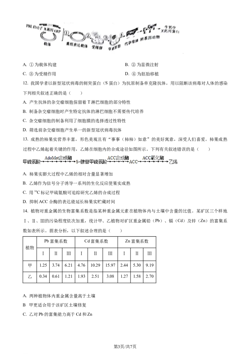 精品解析：2024年1月广西普通高等学校招生全国统一考试适应性测试（九省联考）生物试题（原卷版）_2024年2月_2024年九省联考各版本合集_广西（物化生政史地）_广西生物(含答案）