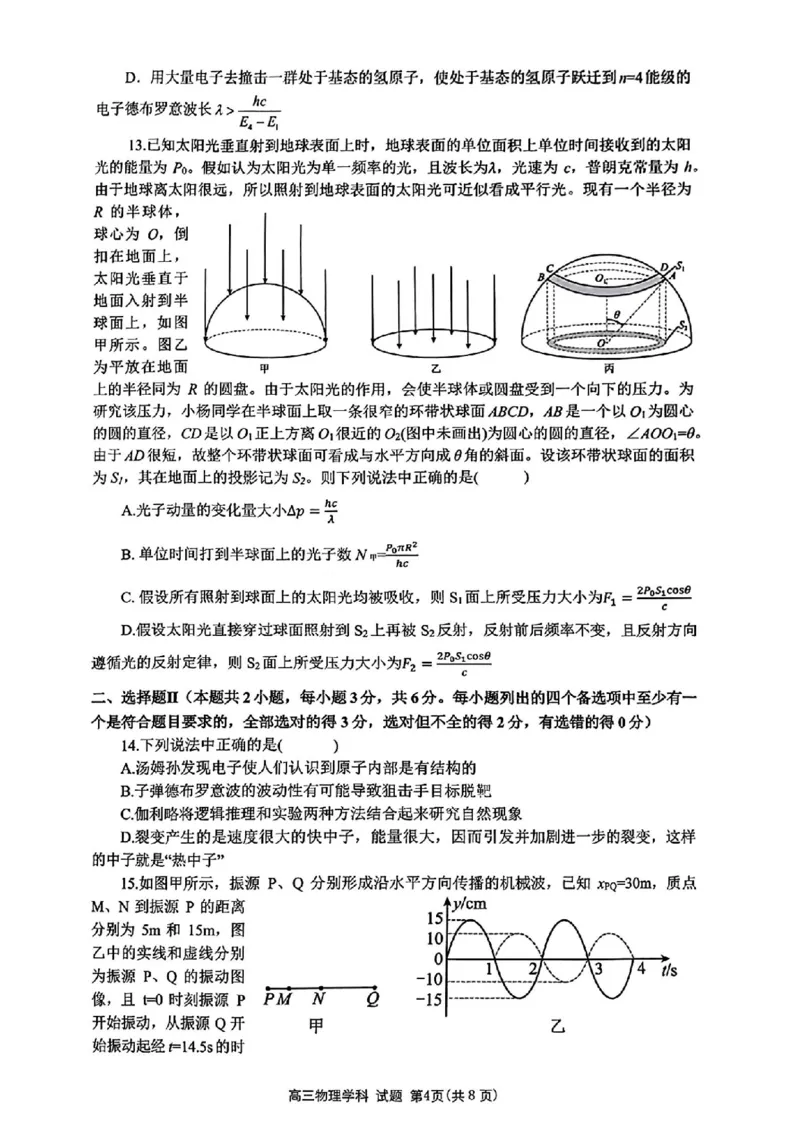 试卷_2024年4月_01按日期_21号_2024届天域全国名校协作体高三下学期4月联考_2024届天域全国名校协作体高三下学期4月联考物理试题