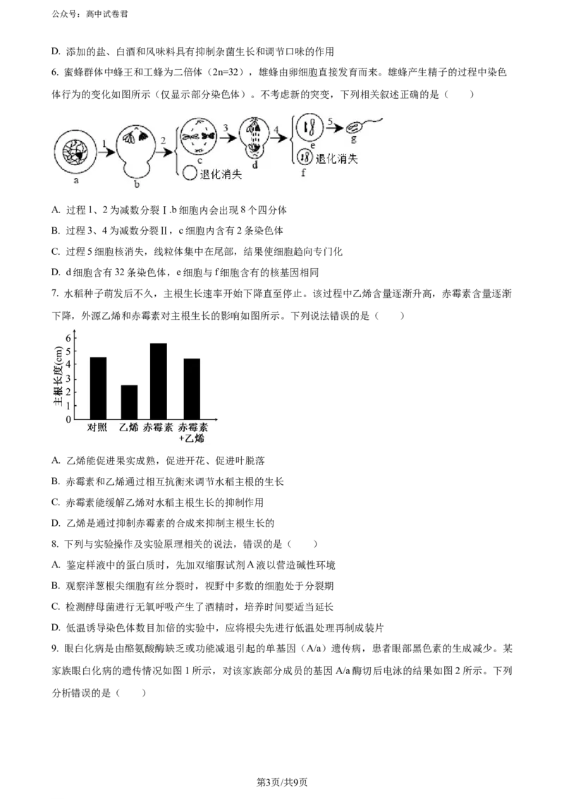 精品解析：重庆市璧山来凤中学等多校联考2023-2024学年高三下学期3月月考生物试题（原卷版）_2024年3月_013月合集_2024届重庆金太阳（24-340C）好教育联盟高三3月联考