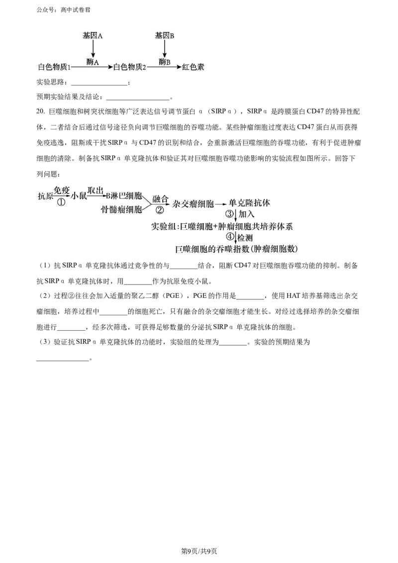 精品解析：重庆市璧山来凤中学等多校联考2023-2024学年高三下学期3月月考生物试题（原卷版）_2024年3月_013月合集_2024届重庆金太阳（24-340C）好教育联盟高三3月联考