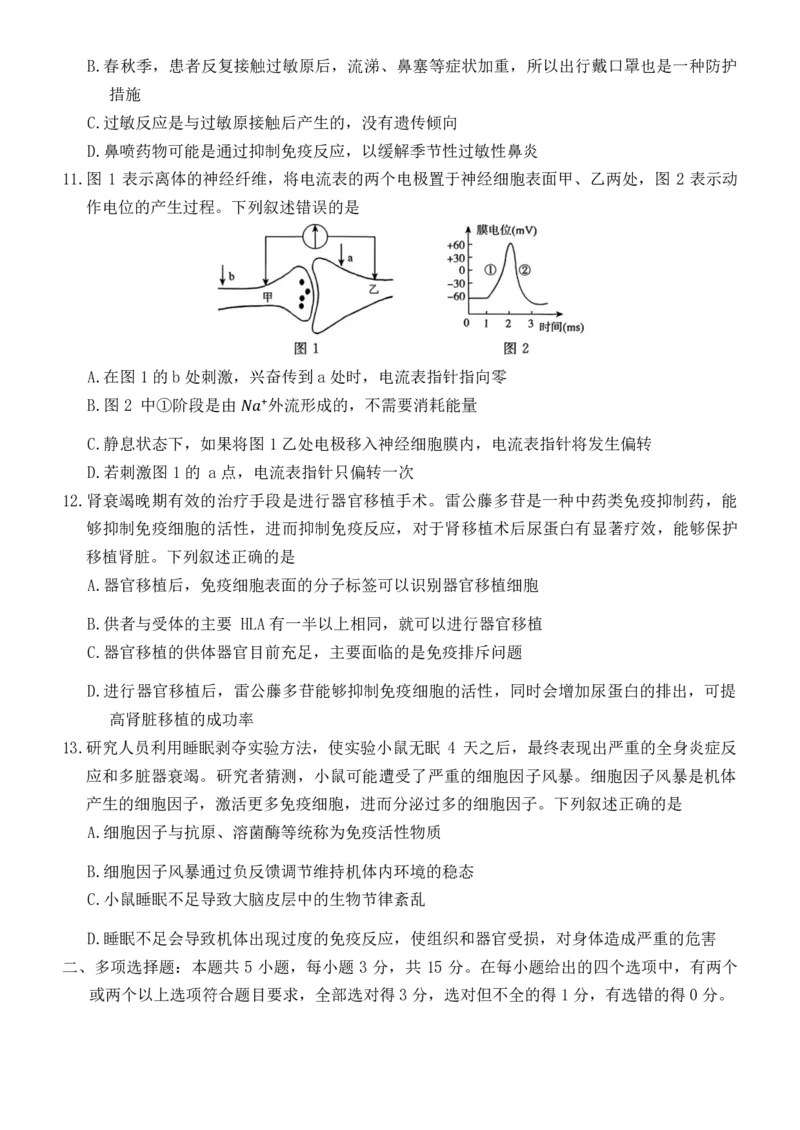 河南省普通高中2024~2025学年高二上学期期中考试生物试题_2024-2025高二（7-7月题库）_2024年11月试卷_1124青桐鸣河南省普通高中2024-2025学年高二上学期期中