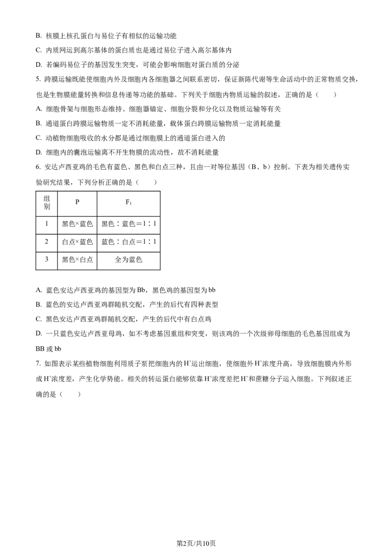 精品解析：辽宁省沈阳市二中2023-2024学年高三10月阶段测试生物试题（原卷版）(1)_2023年11月_0211月合集_2024届辽宁省沈阳市第二中学高三上学期10月阶段测试