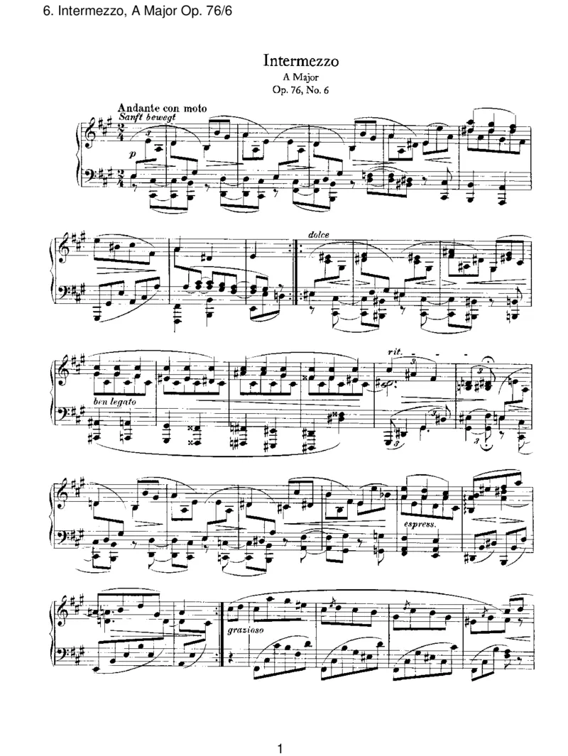 Intermezzo,AMajorOp.76_6_一万首著名钢琴曲谱哈农贝多芬合集视频教学电子版高清无水印可打印_1古典钢琴知名音乐家谱_勃拉姆斯钢琴谱全集_III.ShorterWorks_EightPianoPiecesOp.76