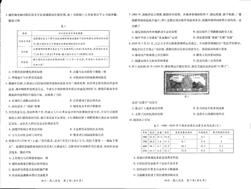 四川省2025届新高三秋季入学摸底考试历史+答案_2024-2025高三（6-6月题库）_2024年09月试卷_0912四川省2025届新高三秋季入学摸底考试