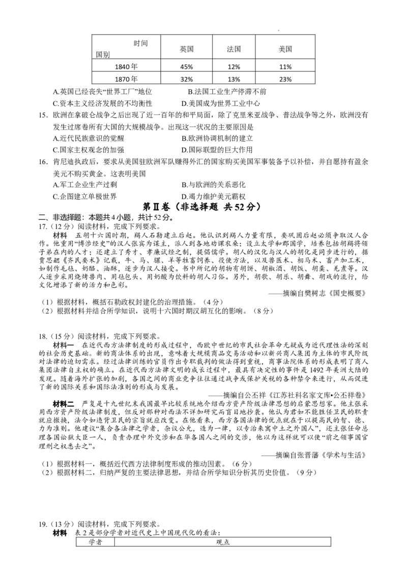 江苏省扬州市2024-2025学年高二上学期期末调研测试历史试卷_2024-2025高二（7-7月题库）_2025年02月试卷_0207江苏省扬州市2024-2025学年高二上学期1月期末考试