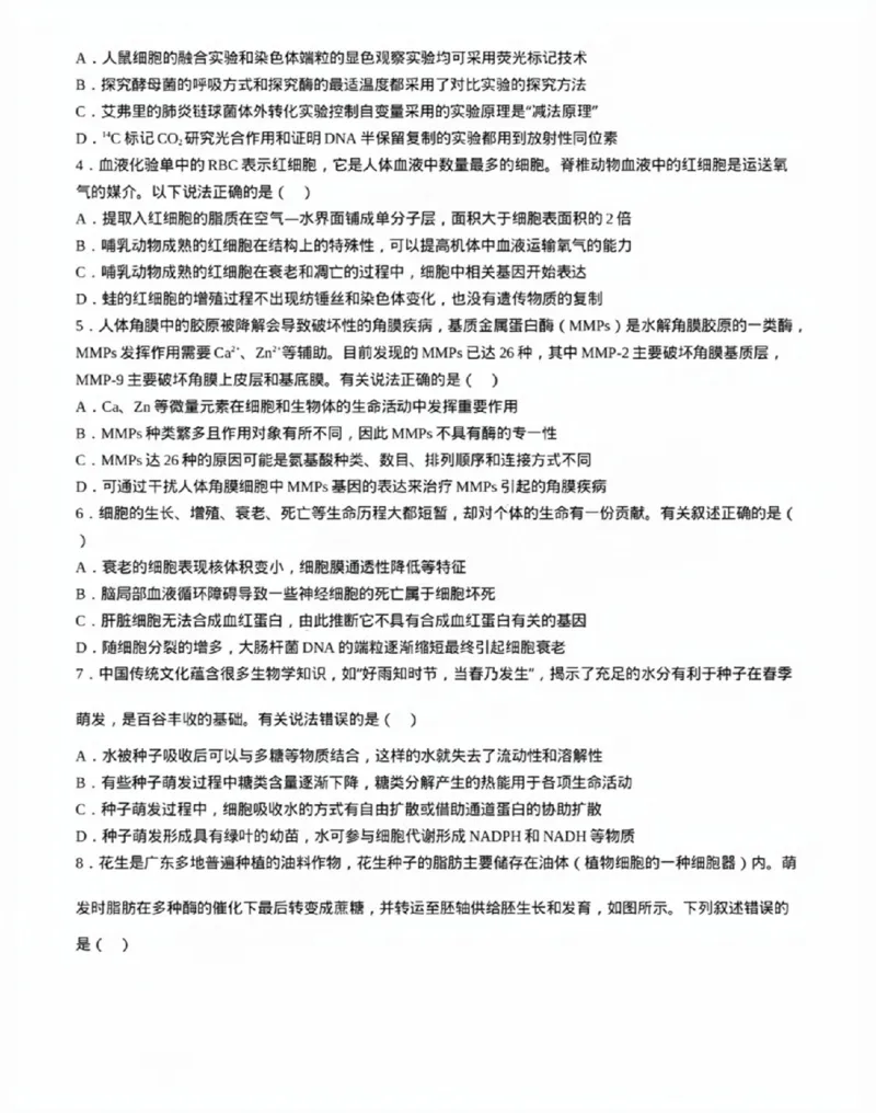 广东省佛山市2024学年顺德区普通高中高三教学质量检测（一）生物试卷+参考答案_2024-2025高三（6-6月题库）_2024年11月试卷