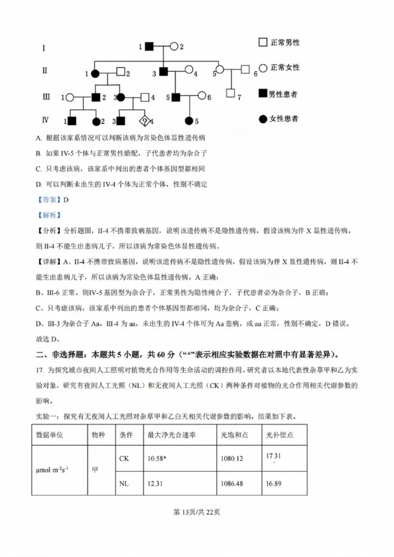 广东省佛山市2024学年顺德区普通高中高三教学质量检测（一）生物试卷+参考答案_2024-2025高三（6-6月题库）_2024年11月试卷