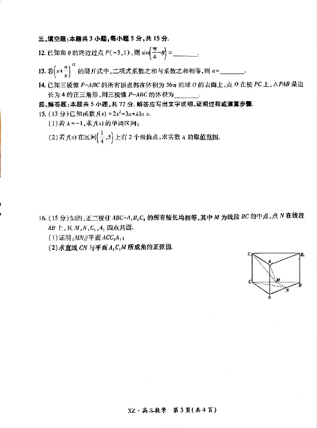 西藏自治区拉萨市2025届高三第二次联考数学_2024-2026高三（6-6月题库）_2025年04月试卷_0425西藏自治区拉萨市2025届高三第二次联考（全科）