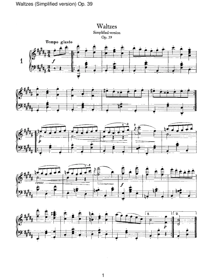 Waltzes(Simplifiedversion)Op.39_一万首著名钢琴曲谱哈农贝多芬合集视频教学电子版高清无水印可打印_1古典钢琴知名音乐家谱_勃拉姆斯钢琴谱全集_III.ShorterWorks