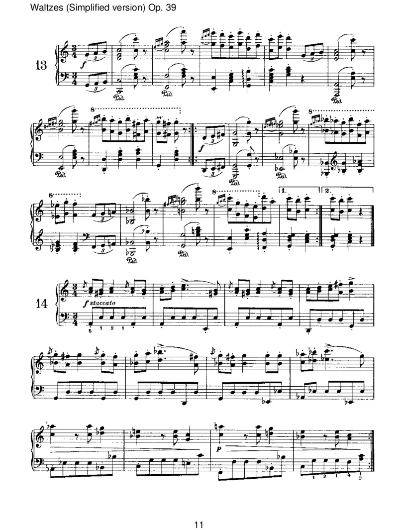 Waltzes(Simplifiedversion)Op.39_一万首著名钢琴曲谱哈农贝多芬合集视频教学电子版高清无水印可打印_1古典钢琴知名音乐家谱_勃拉姆斯钢琴谱全集_III.ShorterWorks