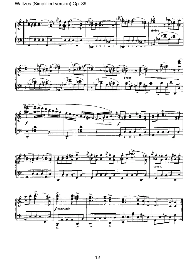 Waltzes(Simplifiedversion)Op.39_一万首著名钢琴曲谱哈农贝多芬合集视频教学电子版高清无水印可打印_1古典钢琴知名音乐家谱_勃拉姆斯钢琴谱全集_III.ShorterWorks