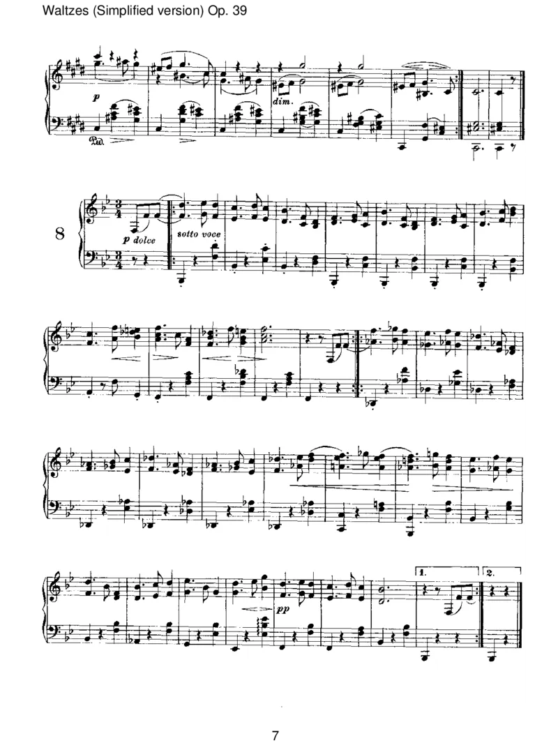 Waltzes(Simplifiedversion)Op.39_一万首著名钢琴曲谱哈农贝多芬合集视频教学电子版高清无水印可打印_1古典钢琴知名音乐家谱_勃拉姆斯钢琴谱全集_III.ShorterWorks