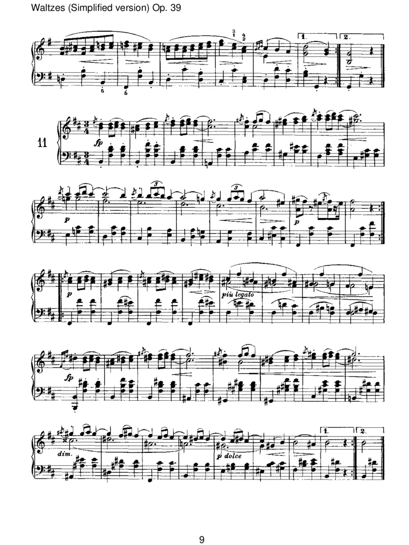 Waltzes(Simplifiedversion)Op.39_一万首著名钢琴曲谱哈农贝多芬合集视频教学电子版高清无水印可打印_1古典钢琴知名音乐家谱_勃拉姆斯钢琴谱全集_III.ShorterWorks