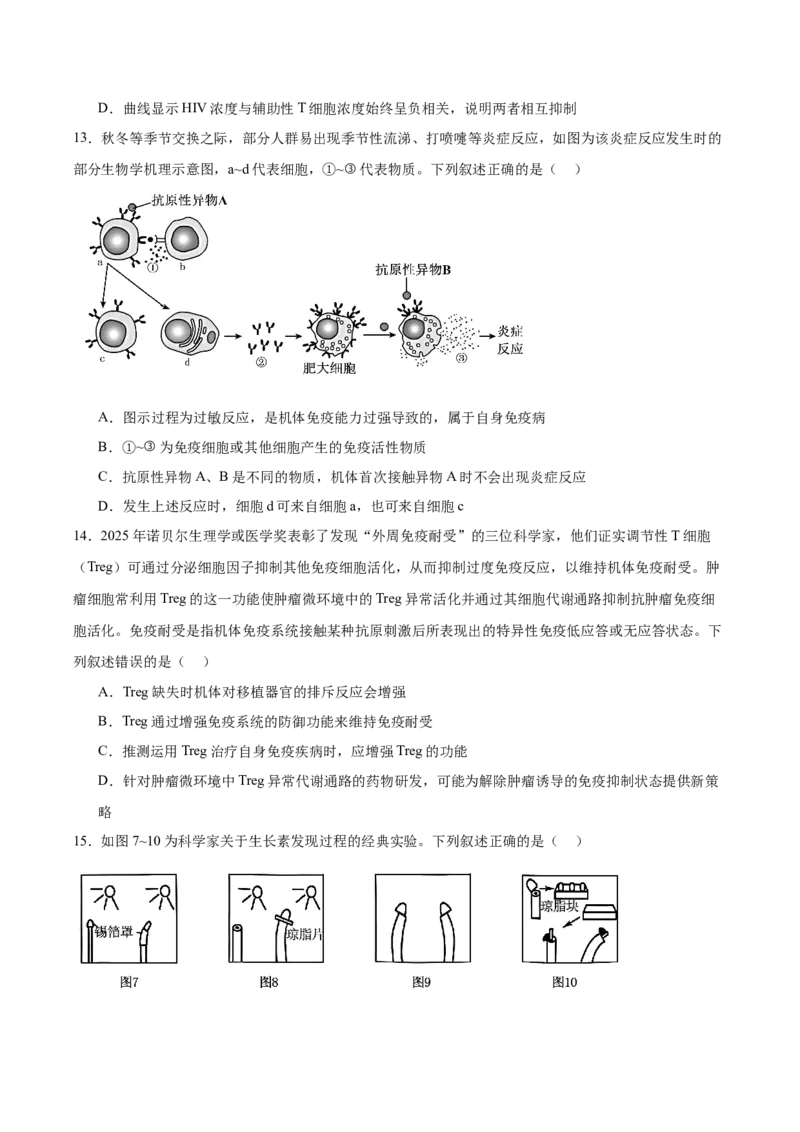 安徽省县中联盟2025-2026学年高二上学期12月质量检测生物试卷（含答案）_2024-2025高二（7-7月题库）_2026年1月高二_260115安徽省县中联盟2025-2026学年高二上学期12月月考