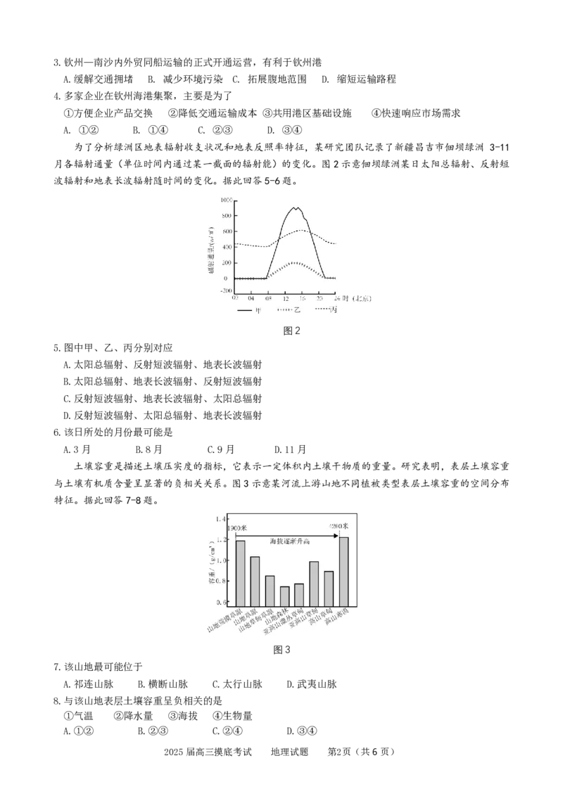 广东省2025届高三地理一调模拟卷（试题）_2024-2025高三（6-6月题库）_2024年08月试卷_08082025届广东省普通高中毕业班调研考试（一）_08102025届广东省普通高中毕业班第一次调研考试