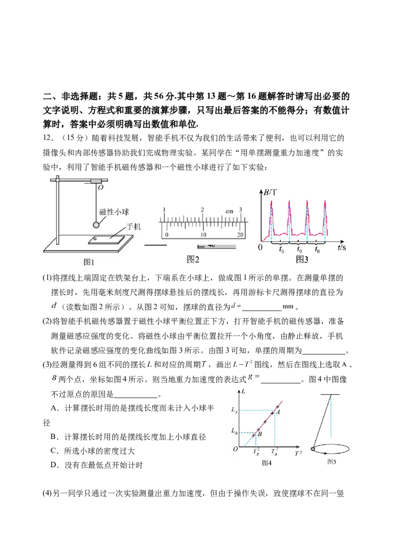 江苏省南京市五校联盟2024-2025学年高二下学期期中考试物理Word版含答案_2024-2025高二（7-7月题库）_2025年6月试卷_0611江苏省南京市五校联盟2024-2025学年高二下学期期中考试