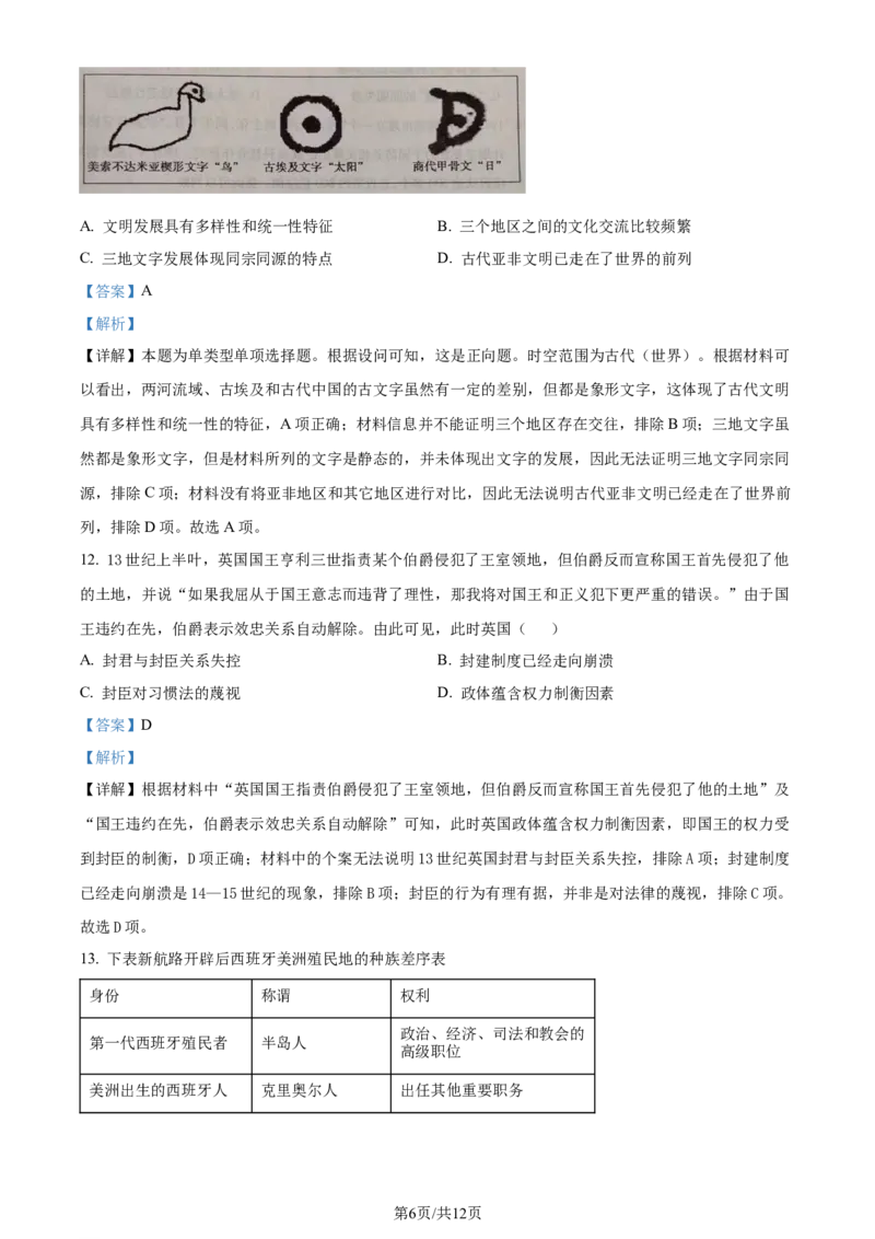 精品解析：安徽省蚌埠市2023-2024学年高三下学期第三次教学质量检查考试历史试卷（解析版）_2024年2月_01每日更新_26号_2024届安徽省蚌埠市高三下学期第三次教学质量检查考试