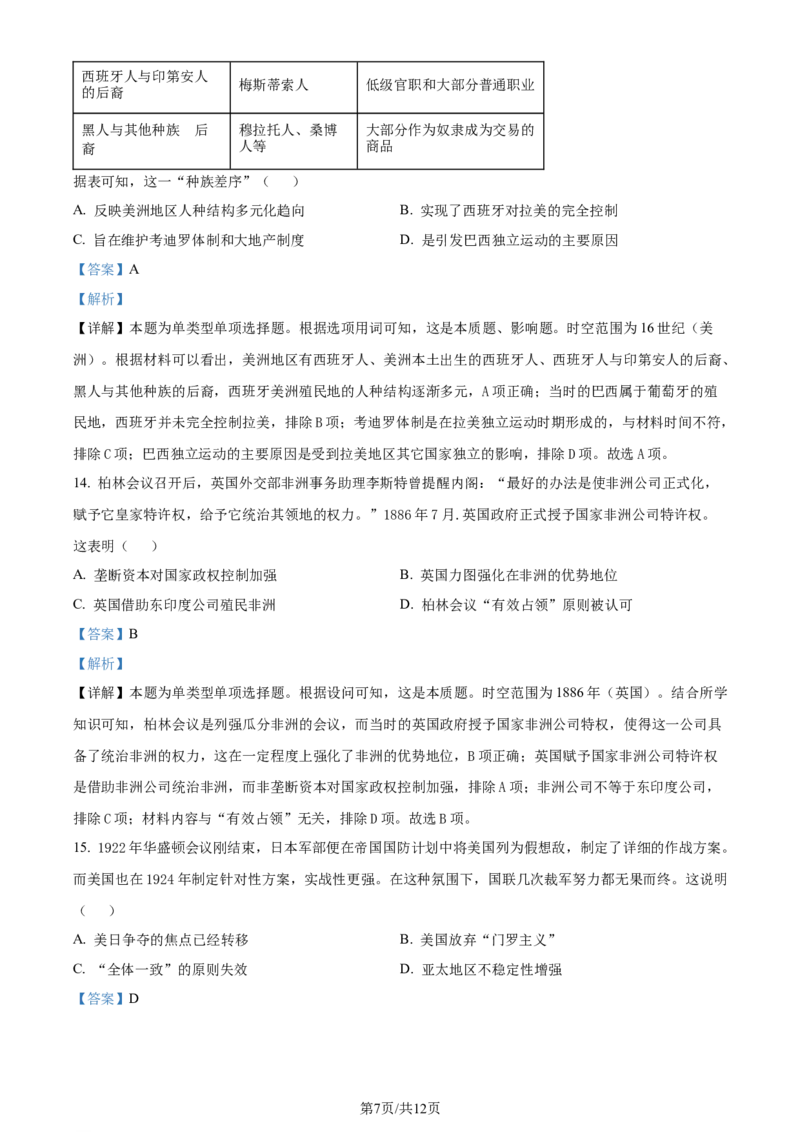 精品解析：安徽省蚌埠市2023-2024学年高三下学期第三次教学质量检查考试历史试卷（解析版）_2024年2月_01每日更新_26号_2024届安徽省蚌埠市高三下学期第三次教学质量检查考试