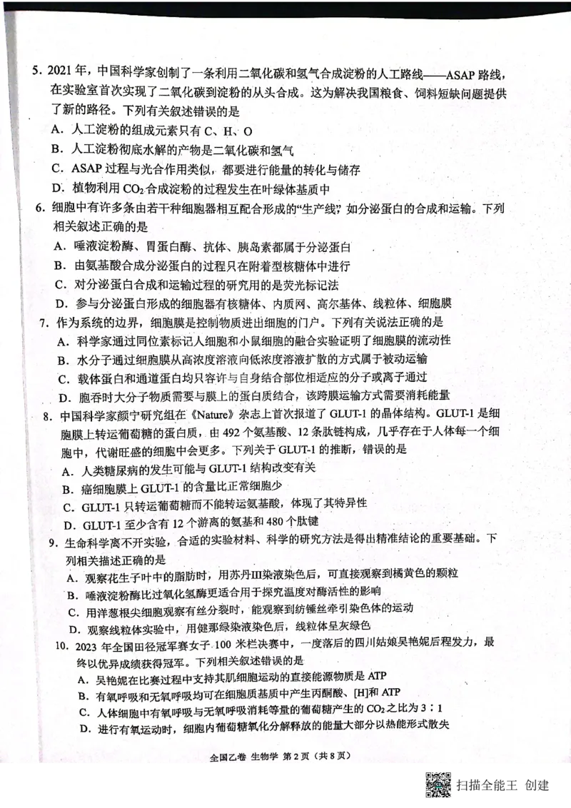 （预约首发）2024届陕西省安康市高新中学高三10月月考生物试题（全国乙卷）(1)_2023年11月_0211月合集_2024届高三上学期10月大联考(全国乙卷)_2024届高三上学期10月大联考(全国乙卷)生物