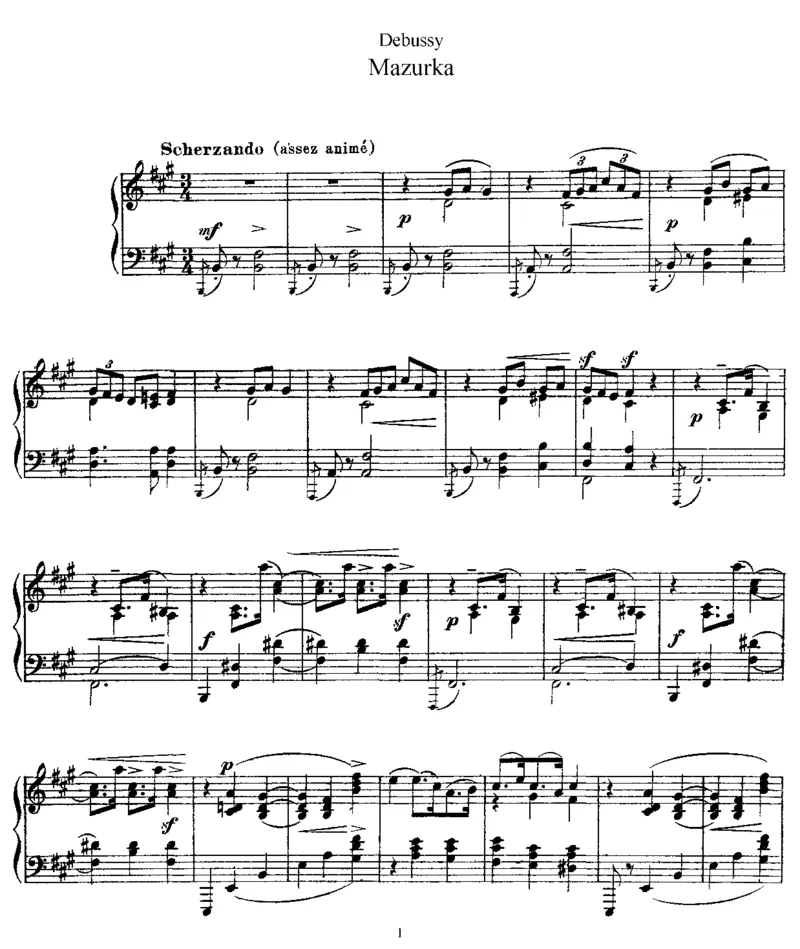 Mazurka_一万首著名钢琴曲谱哈农贝多芬合集视频教学电子版高清无水印可打印_1古典钢琴知名音乐家谱_德彪西钢琴谱全集